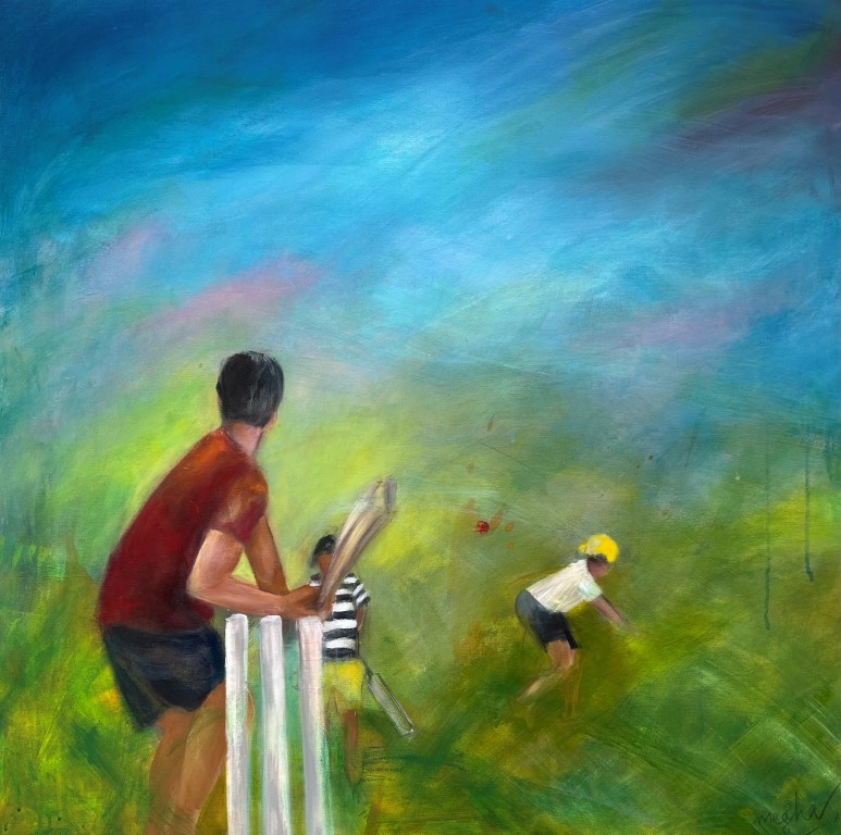 sport, cricket, Gully cricket, Acrylic and ink on canvas, SGD 1,500, painting, Megha Nema